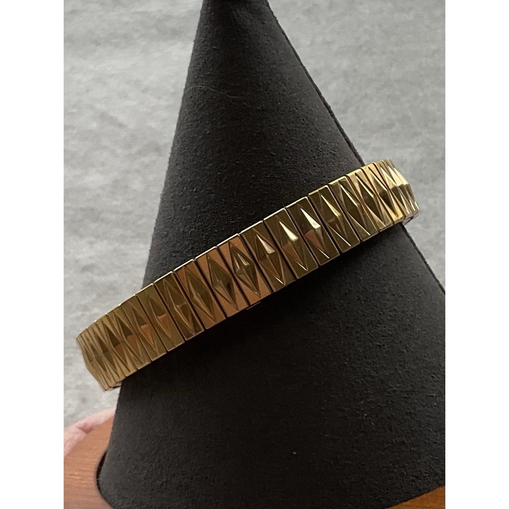 Vintage Edforce Stainless Steel geometric diamond-pattern expansion bracelet